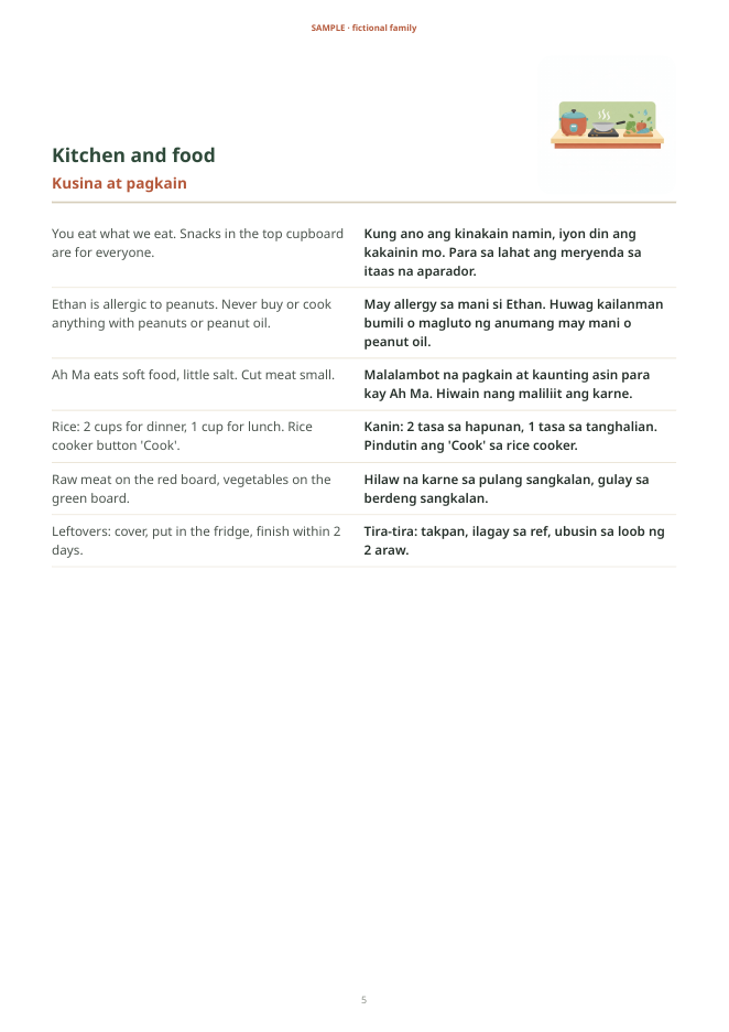 Sample page: kitchen and food